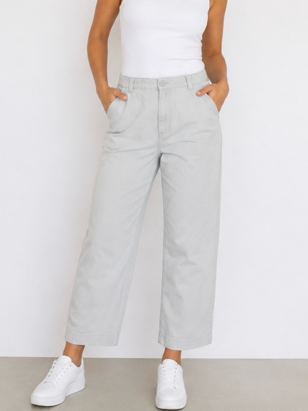 L.L. Bean Women's Cropped Wide-Leg Pants in Light Gray